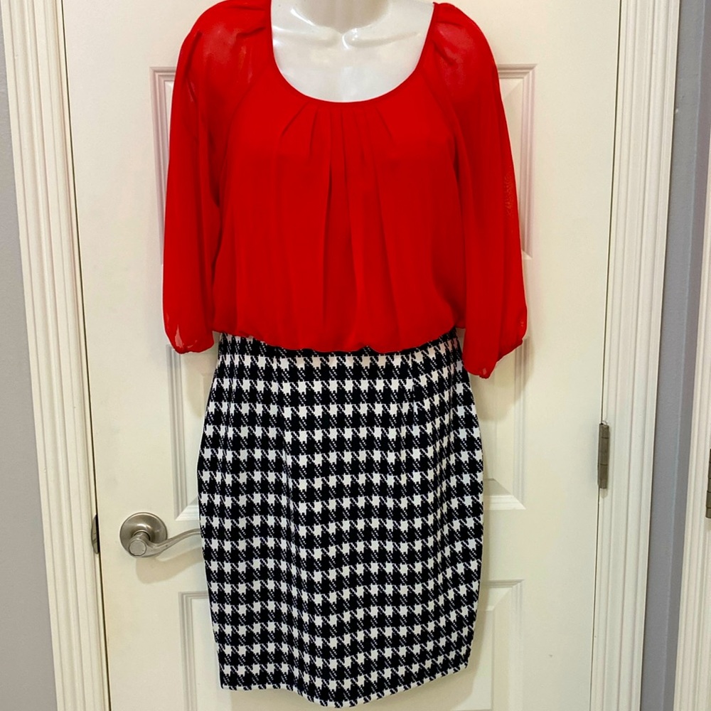 Enfocus Studio Women Dress Size 6 Orange / Black and White Houndstooth NWOT